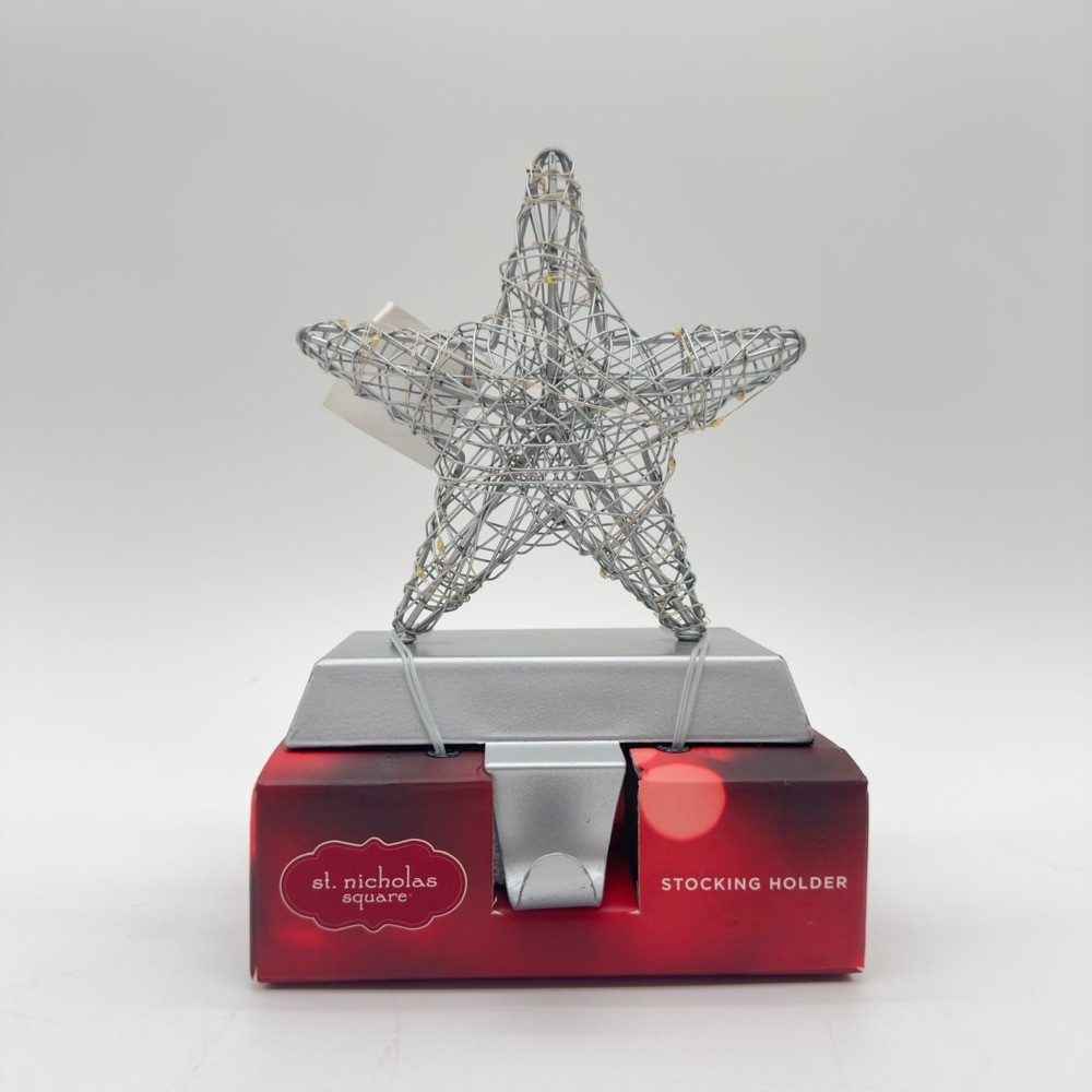 NEW St. Nicholas Square Silver LED Star Stocking Holder Light Up Christmas Decor